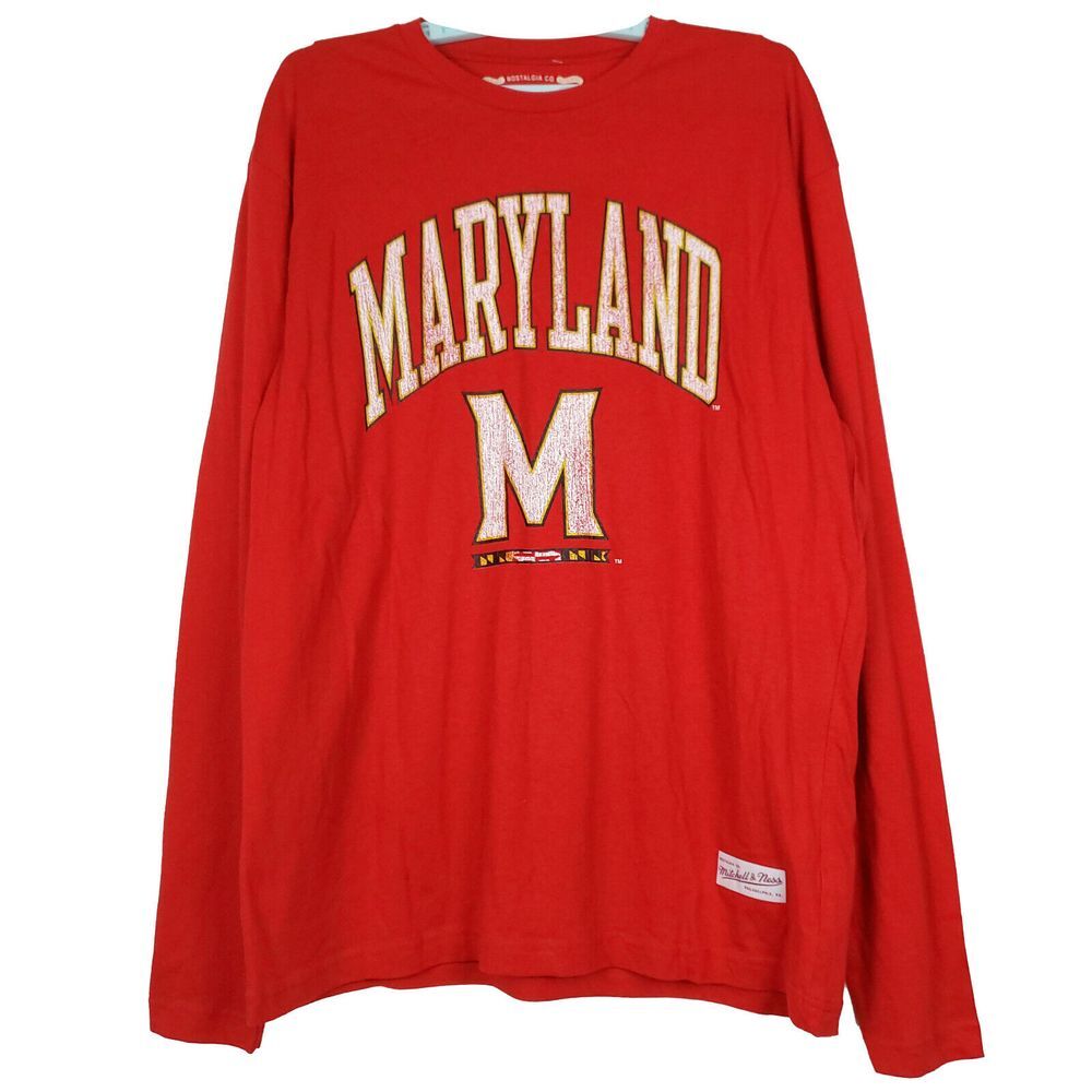 Maryland Terrapins Mitchell & Ness‎ NCAA L Large Longsleeve Distressed Logo NWT